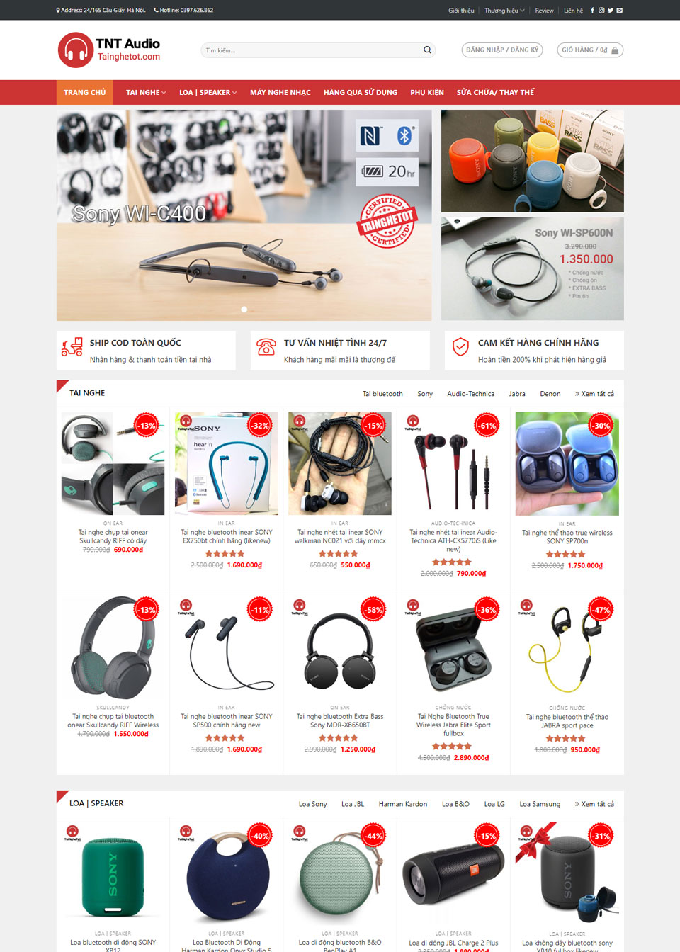 Thiết kế web bán tai nghe và các thiết bị âm thanh (website: tainghetot.com)